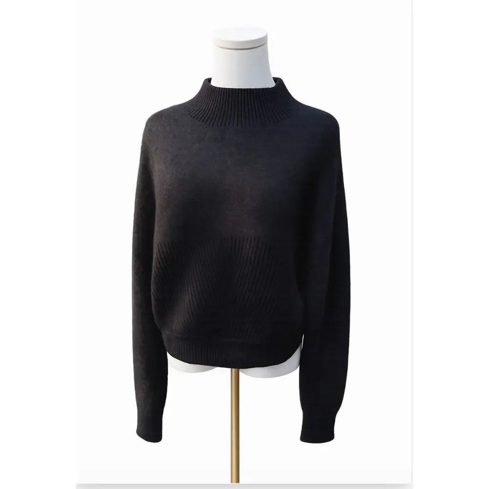Rebecca Minkoff Priscilla Two Texture Merino Wool / Alpaca Mock Neck Sweater L